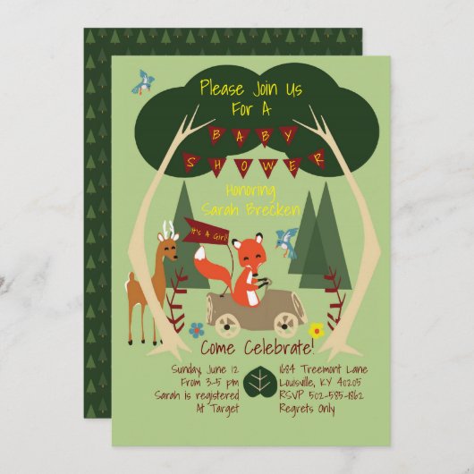 Woodlands Baby shower Invitation Kaart (Voorkant / Achterkant)