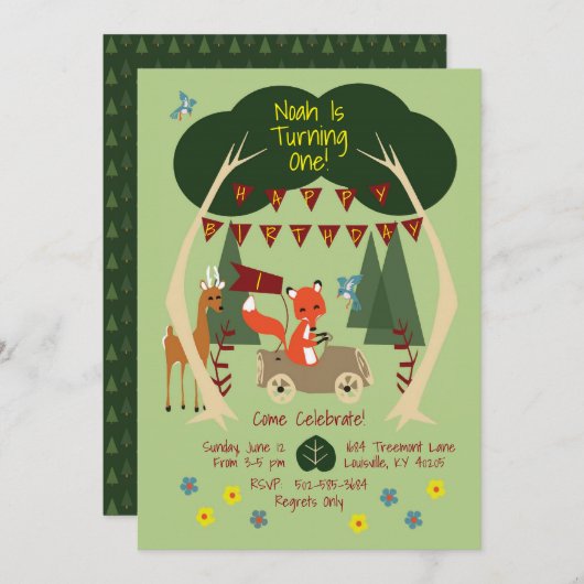 Woodlands Birthday Party Invitation Kaart (Voorkant / Achterkant)