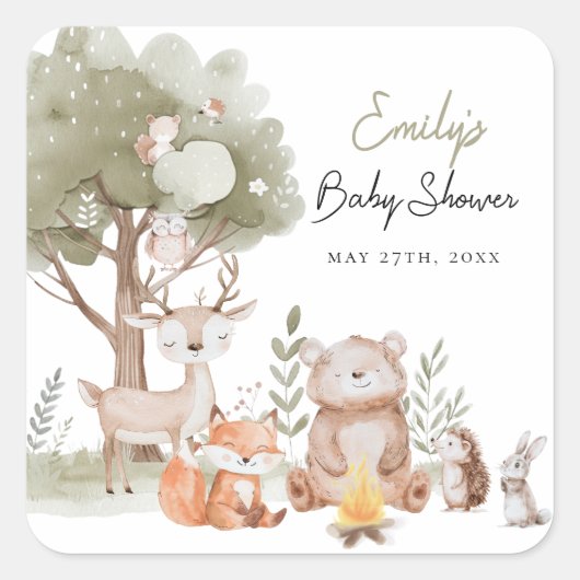 Woodlands Forest Baby shower Vierkante Sticker (Voorkant)