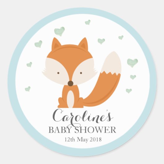 Woodlands Fox Blue Love Blauw Baby shower Sticker  (Voorkant)