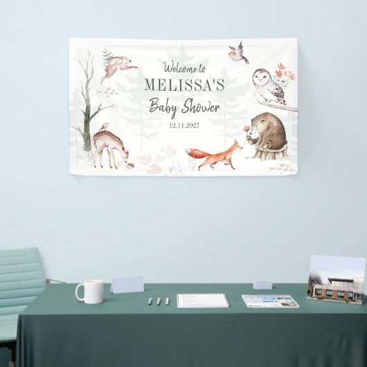 Woodlands Rustic Forest Animals Baby shower Custom Spandoek (Beurs)