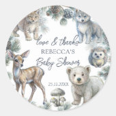 Woodlands schattige babydieren baby shower gunst ronde sticker (Voorkant)