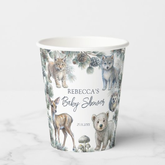 Woodlands schattige babydieren baby shower op maat papieren bekers (Achterkant)
