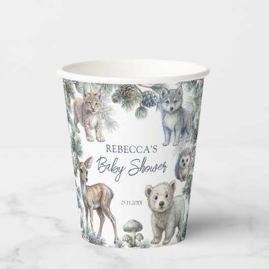 Woodlands schattige babydieren baby shower op maat papieren bekers (Voorkant)