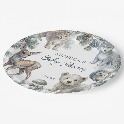 Woodlands schattige babydieren baby shower op maat papieren bordje (Gekanteld)