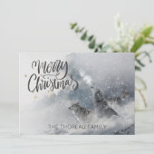 Woodlands Wolves Howl Winter Snow Merry Kerstry Feestdagenkaart (Staand voorkant)