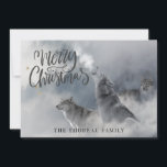 Woodlands Wolves Winter Merry Kerstry Feestdagenkaart<br><div class="desc">Boshoornwolven die in de winter met vrolijke kerstfeestkaarten rondhangen met een soort script.</div>