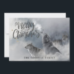 Woodlands Wolves Winter Merry Kerstry Feestdagenkaart<br><div class="desc">Boshoornwolven die in de winter met vrolijke kerstfeestkaarten rondhangen met een soort script.</div>