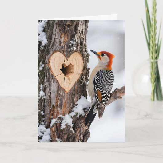 Woodpecker Beside Heart-Shaped Tree Hole Kaart (Voorkant)