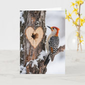 Woodpecker Beside Heart-Shaped Tree Hole Kaart (Gele Bloem)