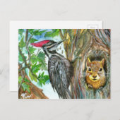 Woodpecker en Squirrel Briefkaart (Voorkant / Achterkant)
