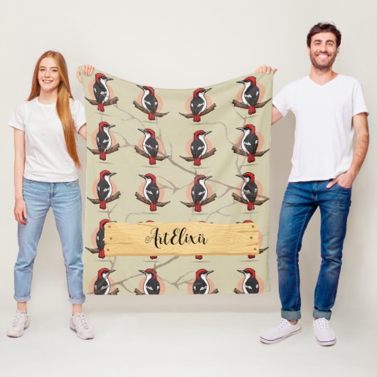 Woodpecker houtprint fleece deken (In situ)