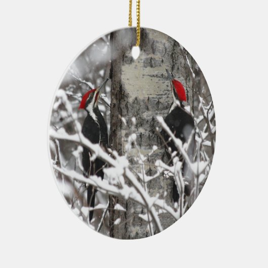 Woodpecker in Winter Keramisch Ornament (Rechts)