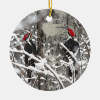 Woodpecker in Winter Keramisch Ornament