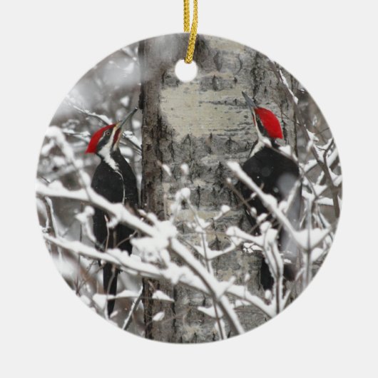 Woodpecker in Winter Keramisch Ornament (Voorkant)