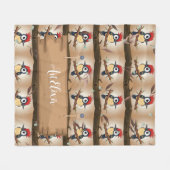 Woodpecker Kawaii bladeren print Fleece Deken (Voorkant (Horizontaal))