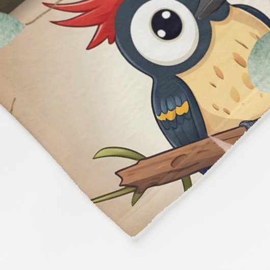 Woodpecker Kawaii bladeren print Fleece Deken (Hoek)