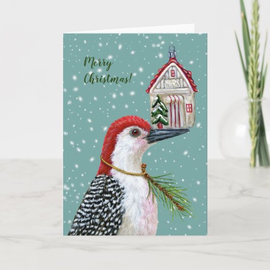 Woodpecker met  huiskaart kaart (Voorkant)