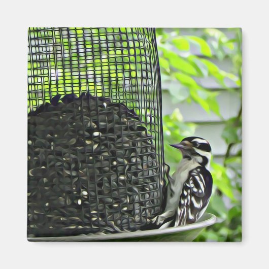 Woodpecker op Vogelvoeder Koelkast Magnet (Voorkant)