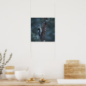 Woodpecker sits on a tree trunk poster (Keuken)