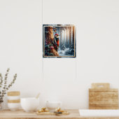Woodpecker sits on a tree trunk poster (Keuken)