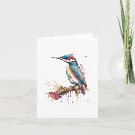 Woodpecker Vogelportret in Waterverven & Pen Feestdagen Kaart (Voorkant)