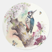 Woodpecker Waterverf Ronde Sticker (Voorkant)