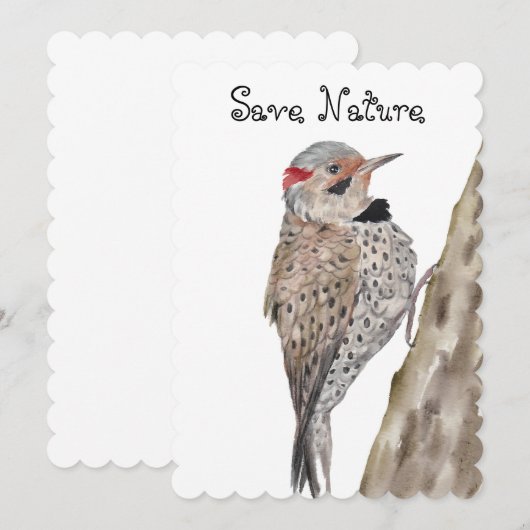Woodpecker waterverf Sierkussen Kaart (Voorkant / Achterkant)