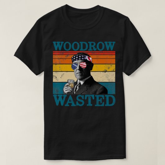 Woodrow Wasted Patriottische Retro Drink Wilson TS T-shirt (Design voorkant)