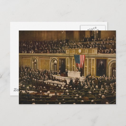 Woodrow Wilson vraagt het Congres om oorlog te ver Briefkaart (Voorkant / Achterkant)