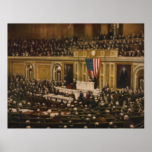 Woodrow Wilson vraagt het Congres om oorlog te ver Poster (Voorkant)