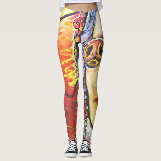 Woodstock  Leggins mit Lennon-Peace-Flower-Power Leggings (Voorkant)