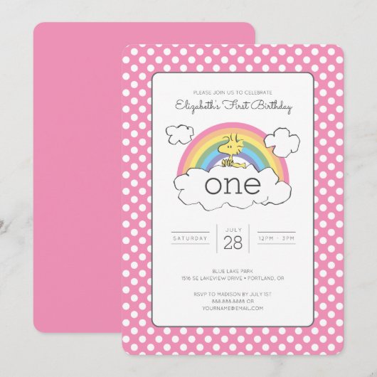 Woodstock Rainbow First Birthday Kaart (Voorkant / Achterkant)