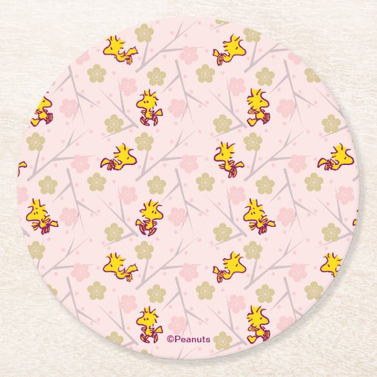 Woodstock Roze Cherry Blossom Pattern Ronde Kartonnen Onderzetter (Voorkant)