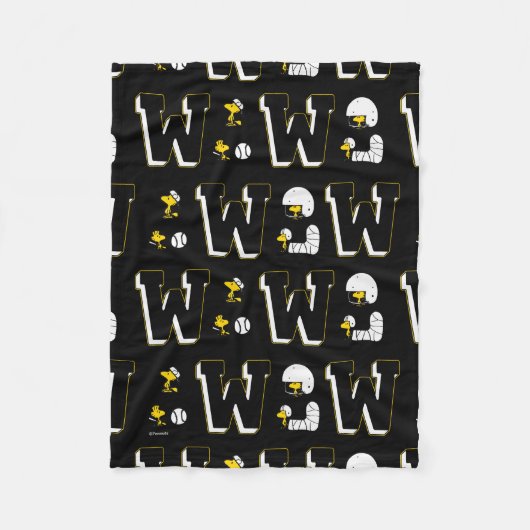 Woodstock Varsity Sports Letter Pattern Fleece Deken (Voorkant)