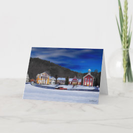 Woodstock Vermont op een winteravond Feestdagen Kaart