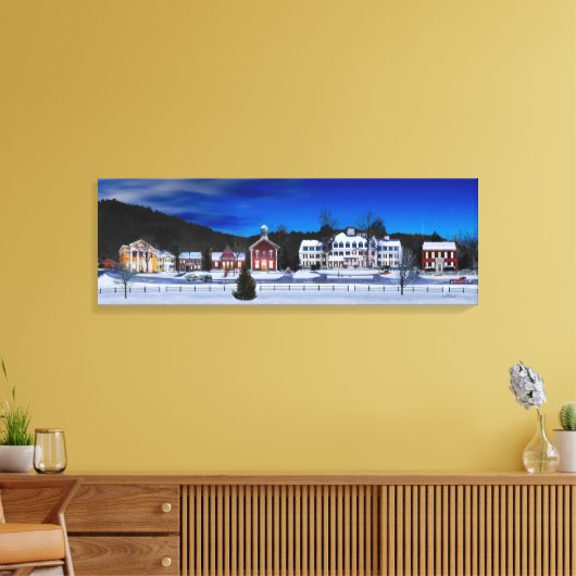 Woodstock, Vermont op een winternacht. Canvas Afdruk (Insitu (Woonkamer))