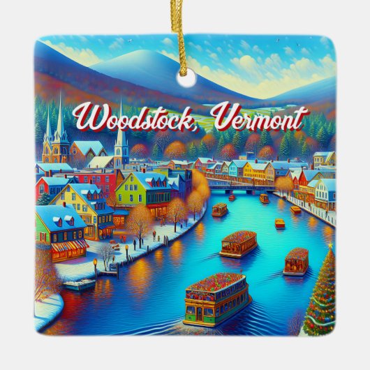 Woodstock, Vermont tijdens de kerstdagen Keramisch Ornament (Voorkant)