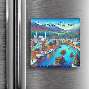 Woodstock, Vermont tijdens de kerstdagen Magneet