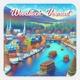 Woodstock, Vermont tijdens de kerstdagen Vierkante Sticker