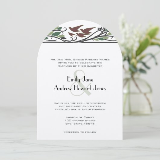 Woodsy Art Nouveau Bird Wedding Invites Kaart (Staand voorkant)
