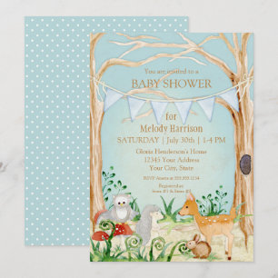 Woodsy Boho Animal Deer Fox Rabbit Owl Baby shower Kaart