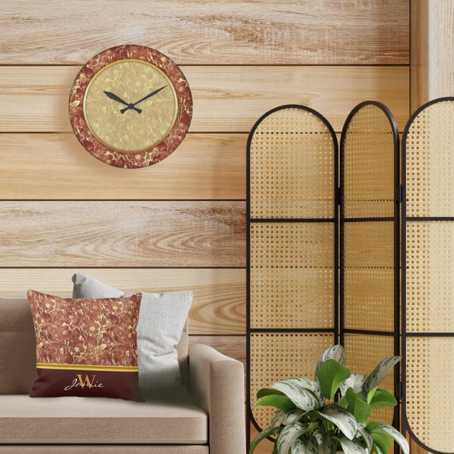 Woodsy Brown Abstract Cosmos Gold Trim Monogram Kussen (Creator heeft geüpload)