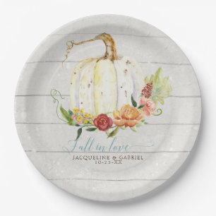 Woodsy Fall Wedding White Pumpkin Red Blush Floral Papieren Bordje