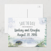 Woodsy Mountains Lake Adventure Save the Date Aankondigingskaart (Voorkant / Achterkant)