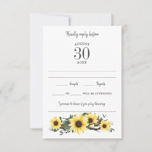 Woodsy Sunflower Waterverf Reactie RSVP Kaartje (Voorkant)