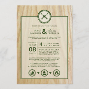 Woodsy Wedding & Glamping Invitation Kaart