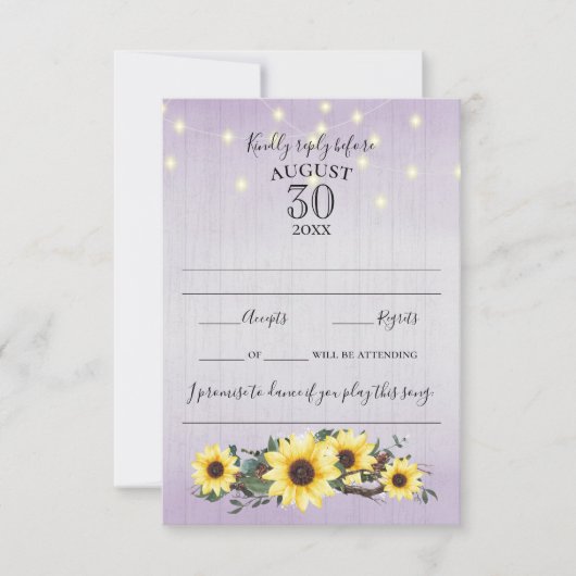 Woodsy Zonnebloem en Lichten Waterverf Reactie RSVP Kaartje (Voorkant)