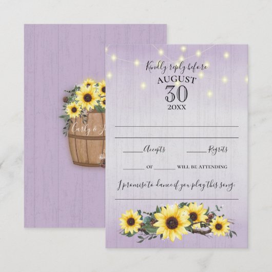 Woodsy Zonnebloem en Lichten Waterverf Reactie RSVP Kaartje (Voorkant / Achterkant)