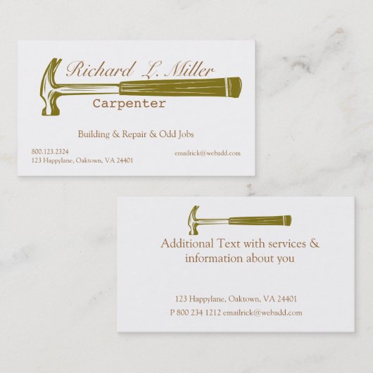 Woodwork Handyman Carpenter Construction Visitekaartje (Voorkant / Achterkant)